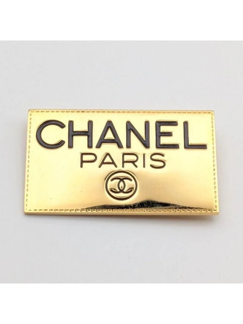 Chanel Brooch CC Logo Plate Gold First Era Vintage